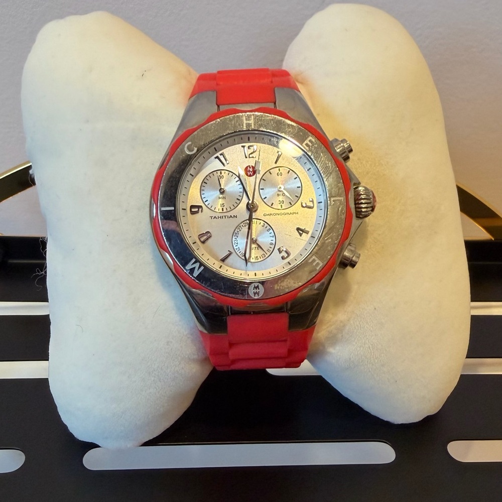 Michele Red and Silver Chronograph Watch